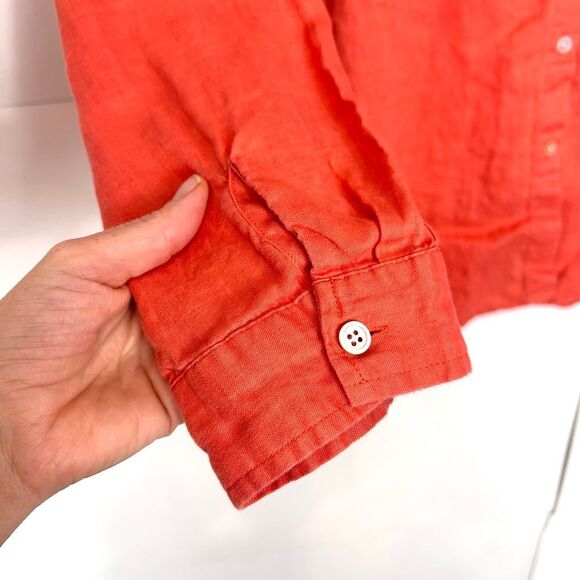 J. Jill Button Up Shirt Womens Orange XL 100% Linen Long Sleeve Casual Coastal - Picture 6 of 12